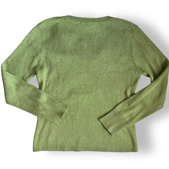 Silk Sweater Chartreuse Bright Green Shimmer Pullover Crewneck Medium - Picture 9 of 12